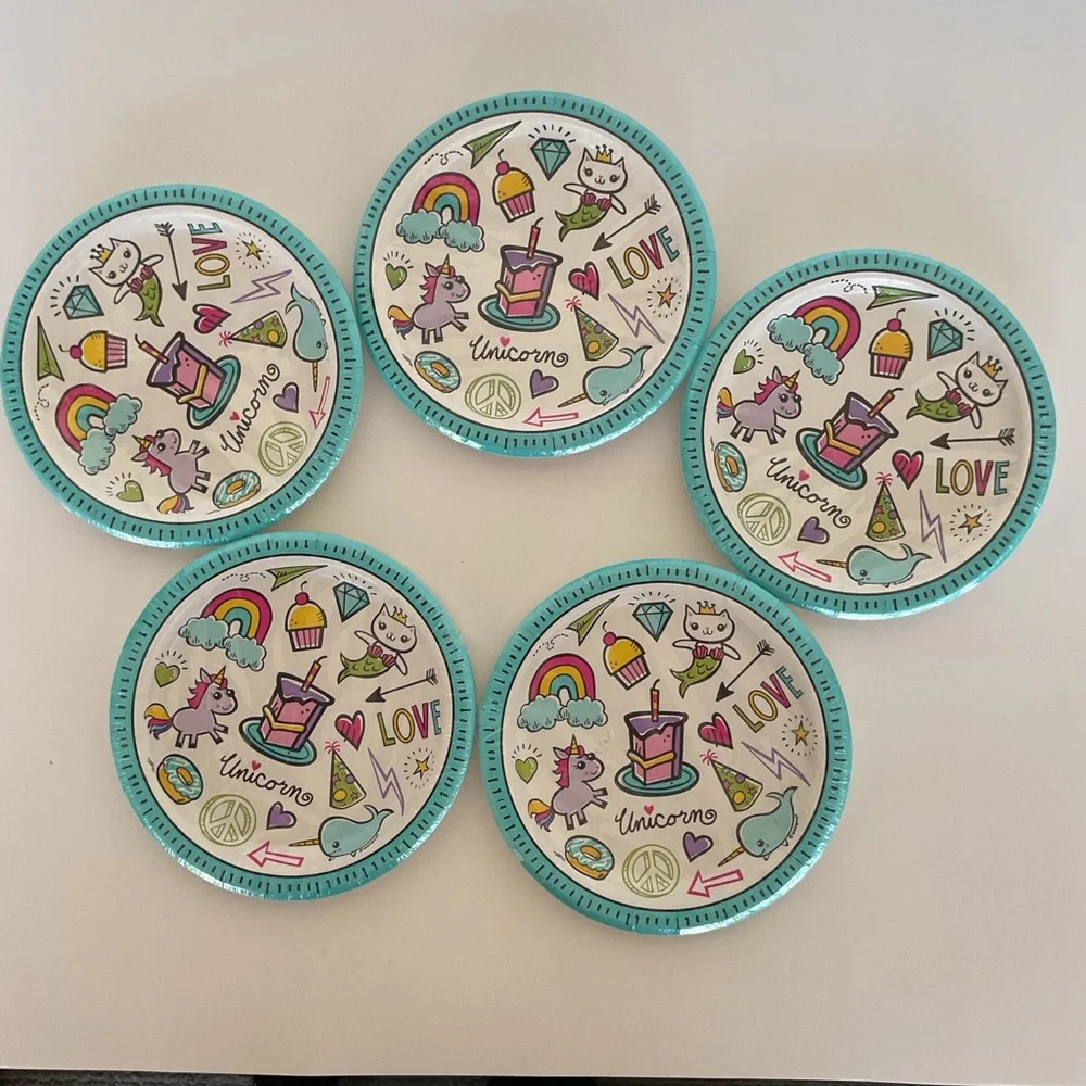 Unicorn Party Plates - Teal and White